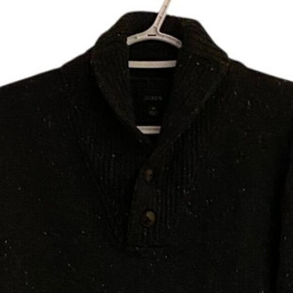 I. Crew Black Tweed Look Merino Wool Blend Long Sleeve 1/2 Turtleneck 2 Buttons - Picture 2 of 6